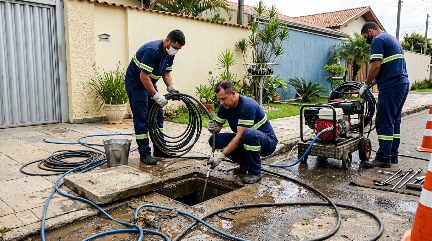 Desentupimento de esgoto residencial em Indaiatuba-SP