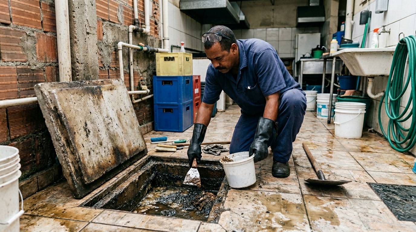 Limpeza de caixa de gordura residencial em Indaiatuba-SP